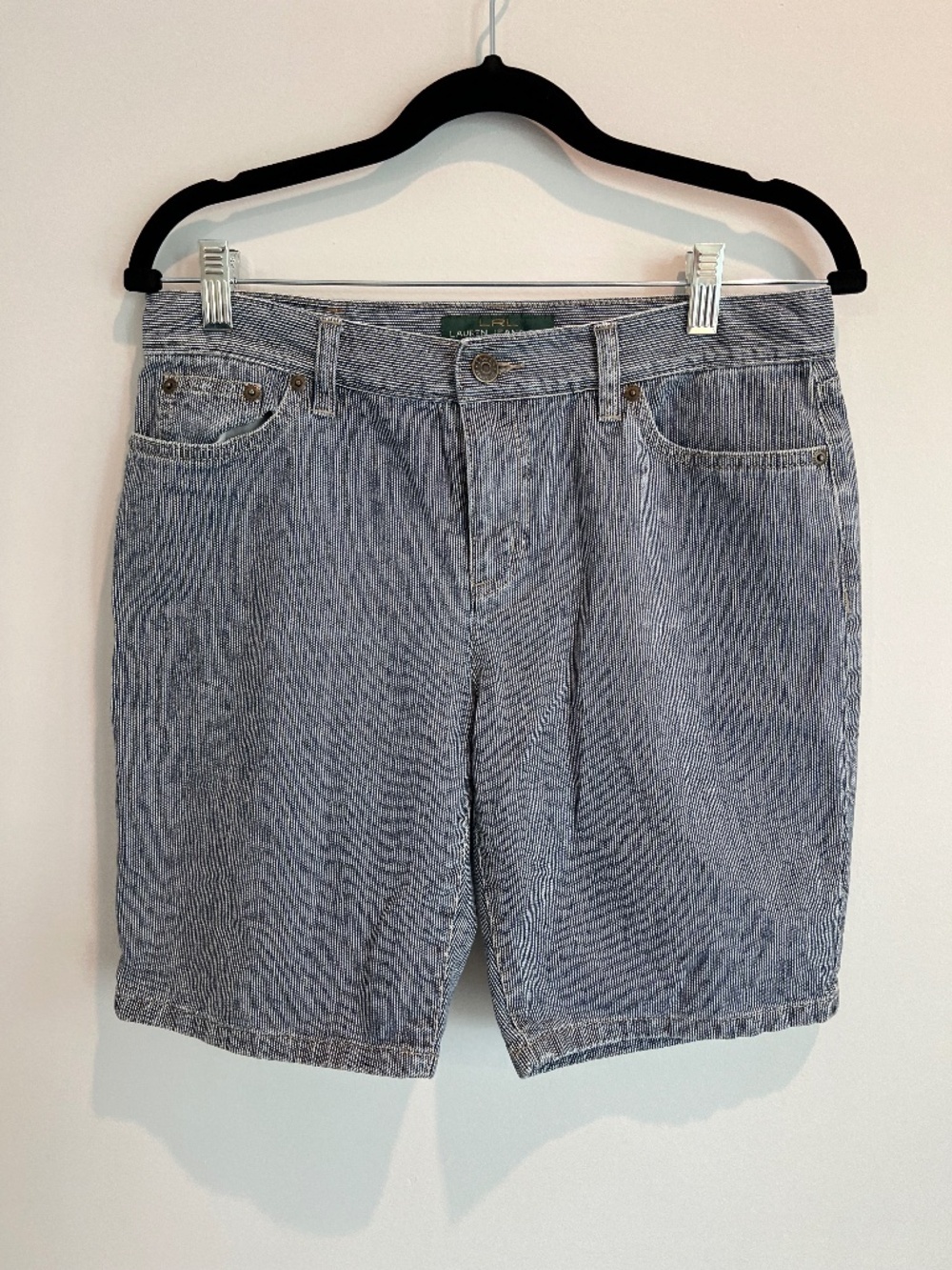 Ralph Lauren Jeans Blue and White RR Stripe Denim Walking Shorts Size 6P